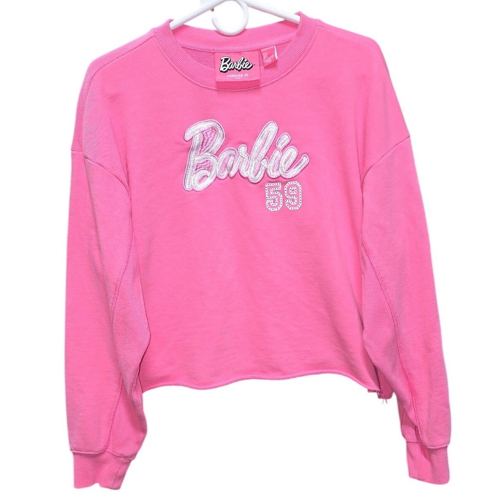 Barbie‎ Forever 21 Plus Pink Cropped Sweatshirt Logo Pullover 1X 2023 Mattel